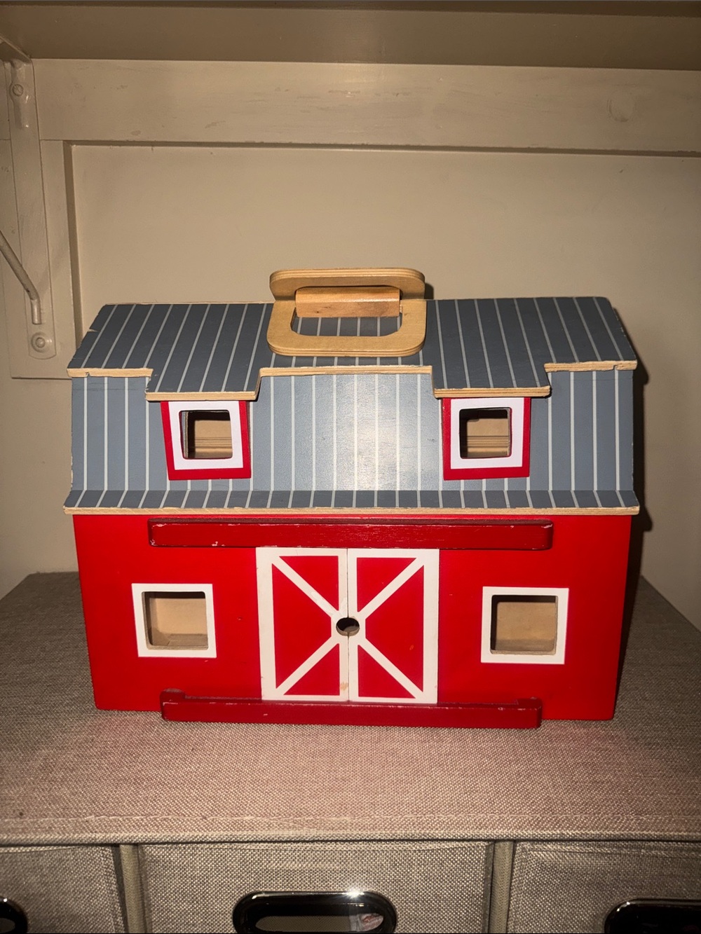 Wooden Red Farm Barn Playset with Gray Roof - Kids Toys-barn only